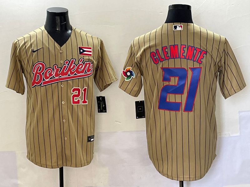Men Puerto Rico #21 Clemente Brown Stripe Joint Name 2025 Nike MLB Jersey style 9->more jerseys->MLB Jersey
